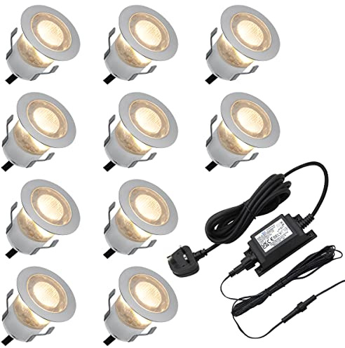 Long Life Lamp Company IP68 Outdoor LED Decking Lights 30mm Round Warm White 3000k 10 Kit DEC10WW