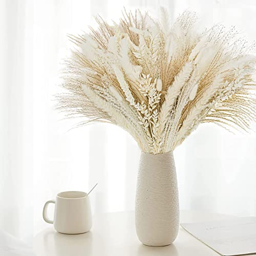 Shakeel White Dried Pampas Grass Bouquet (UK Company), 80PCS Boho Home Decoration Fluffy Pampas Grass Bouquet, White Artificial Pampas Grass Bunny Tails Dried Flowers for Wedding Floral Arrangements