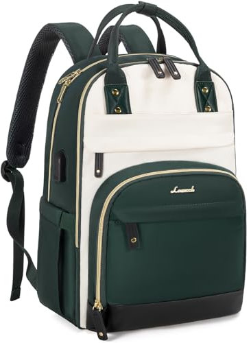 LOVEVOOK Laptop Backpack for Women, Waterproof 15.6 inch Work Bag Womens Rucksack with Anti-theft Zipper & USB Port, LargeLadies Backpacks Back Pack Womans for Travel School University Business Green