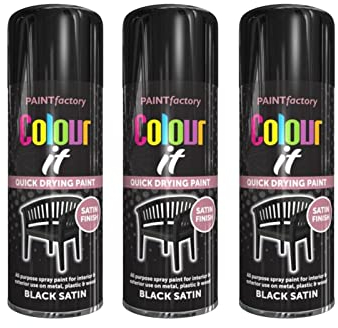 PNJB, Satin Black Paint Aerosol Colour It Spray, Quick Drying DIY Plastic Metal Wood, Professional Satin Finish Spray Wood Color Paint 250ml (3 Pcs)