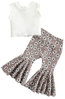 Huihong Tops Teenager Mädchen Hosen Kleinkind Kleinkind Kinder Baby Mädchen Kinder Weiße Puppe Hemd Sommer Kleine Blumen Flare Hosen Casual Anzug Rüschen Sommer Lässig Locker