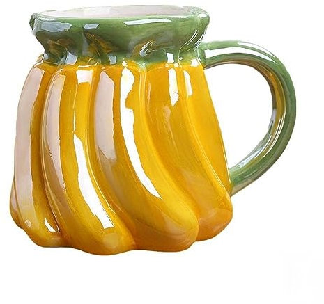 Easnea Fruit Shape Coffee Mug Creative Porcelain Cup Ceramic Coffee Milk Mug Teacup Cute Water Cups Reusable Milk Mug Cartoon Beer Mug for Home Office (Banana)