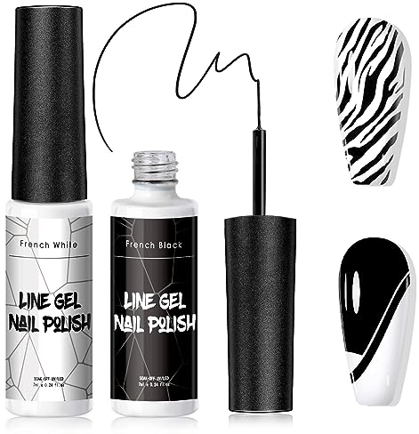 2*7ML Gel Liner Nail Art, Schwarz & Weiß Farben Liner Gel Nagellack, Liner Nail Gel Polish für French Fineliner,Nagel Design,DIY Nail Art