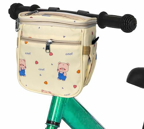 Zkixuiwi ZKIXUIWI Kinder-Fahrradkorb, Fahrrad-Lenkertasche, Organizer, Kinder-Vorderrad-Dekoration, Zubehör für Mädchen und Jungen, Kinder-Fahrradtasche passt für Laufrad, Dreirad, Roller (Bär)