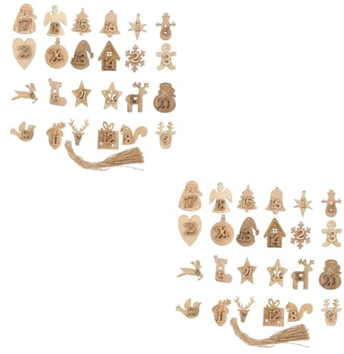 MAGICLULU 2 Sätze Kalender Charme holziges Dekor Countdown-Weihnachtskalender aus Holz Holzdekor Adventskalender Countdown-Kalender Weihnachtsdekoration hölzern schmücken Holzspäne Zubehör