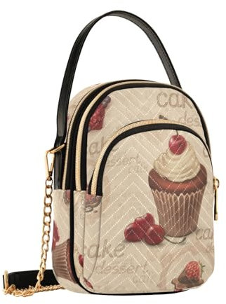 Cupcake Cherry Umhängetasche für Damen, abnehmbare Kettentasche, Handygeldbörse, Schultertasche, Handtasche, Cupcake Cherry, Einheitsgröße