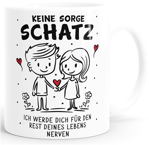 SpecialMe® Kaffee-Tasse Liebe Lustig Keine Sorge Schatz Strichmännchen Paar Geschenk Mann Frau Valentinstag Weiss standard