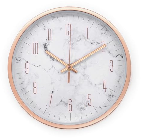 K&L Wall Art Silber Rosa Wanduhr ohne Tickgeräusche Marmor Wanduhren modern Wohnzimmer Deko lautloses Quarz Uhrwerk (Marble Roségold, Ø 25cm)