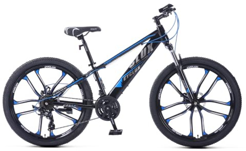 Cyclux MTB Kinderfahrrad 24 Zoll für Jungen und Mädchen von 8–12 Jahren – Shimano 21-Gang Schaltung, Doppelscheibenbremsen, Blau