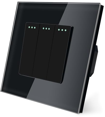 TAWOIA Lichtschalter 3 Fach 1 Weg Unterputz Taste Schalter 86 * 86mm Lichtschalter Glas Schwarz Kippschalter