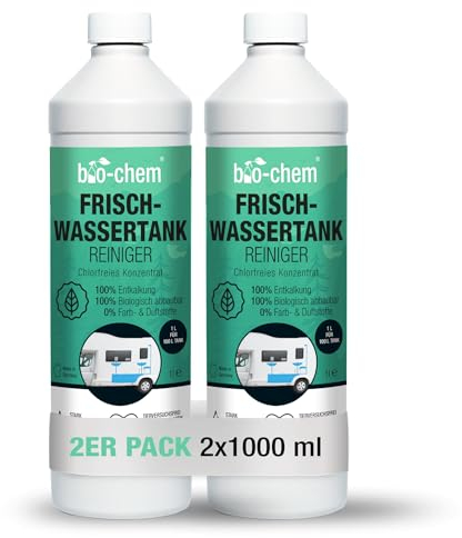 bio-chem Frischwassertank Reiniger 2x1000 ml - Hochwirksamer Tankreiniger für Wohnmobil & Caravan - Löst Kalkablagerungen aus Wassertank & Wasserleitungen - CHLORFREI