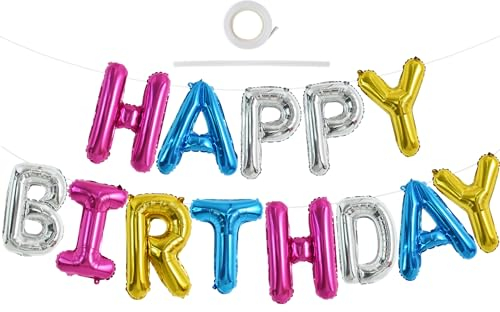 TONIFUL 4-Farben Happy Birthday Ballon Girlande, 16 Zoll 4-Farben Folie Happy Birthday Folienballon Luftballon Geburtstagsballon Banner Helium Ballon für Geburtstag Party, Geburtstagsbanner