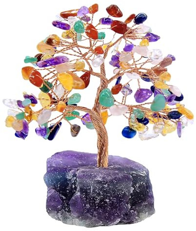 Vegena 7 Chakra Crystal Tree, Crystal Tree with Gemstones Base, Natural Healing Crystal Feng Shui Gemstone Tumbled Stones Money Tree, Ornaments for Home Decor Wealth Good Luck(12cm H)