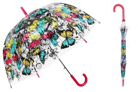 ThreeH Transparenter Damen-Regenschirm Winddichtes Kuppeldach Romantisch Eleganter Regenschirm Automatisch Offen,Rot