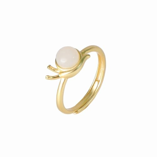 SUNYUHUI S925 Sterling Silber Ring Hotan Jade Schnecke Ring Gold Überzogene Schnecke Ring Öffnung Personalisierte Silber Schmuck, Golden, 7