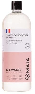 MAIA - Lessive Naturelle Fleurs de Cerisier 1L - 33 lavages - Lavage en Machine - Efficacité Anti-Taches - Formule Sans Allergènes - Emballage Écologique - Fabriquée en France