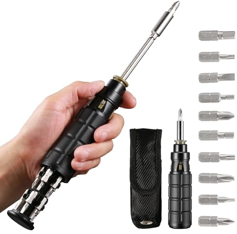 Magnetischer Ratschenschraubendreher 10 in 1 Werkzeugset mit 10 Bits (PH, SL, TX, HEX) inkl. 1/4 Nuss-Schraubendreher - Kompakt für Zuhause & Werkstatt, Chrom-Vanadium-Stahl & Magnetspitze