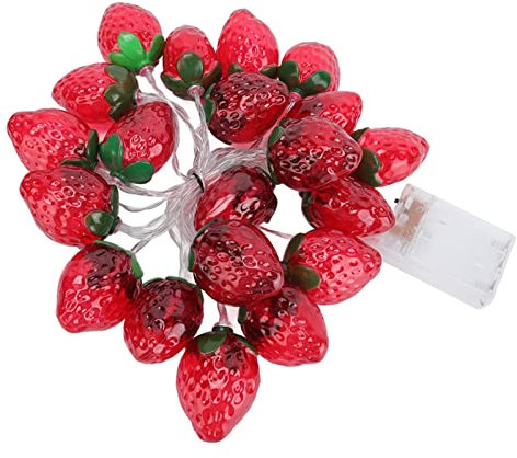 Batteriebetriebene Lichterkette mit 20 LEDs, Erdbeere, 9,8 Fuß Lang, für Weihnachtsfeiern, DIY-Dekoration, Drinnen und Draußen