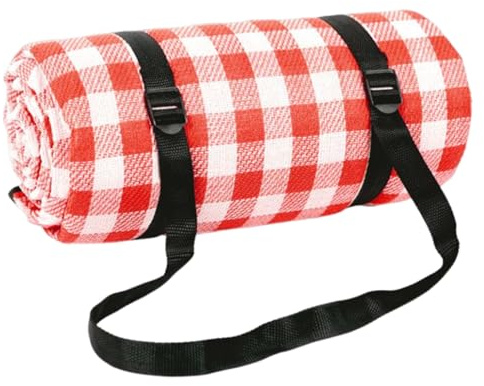 CAKEEYUM Picknickdecke wasserdicht 200 x 200 cm große und Dicke 3 Schicht Stranddecke Matten Teppiche weiß und rotes Kariertes Stranddecke Picknick Teppiche Picknick Matpicnic Decke