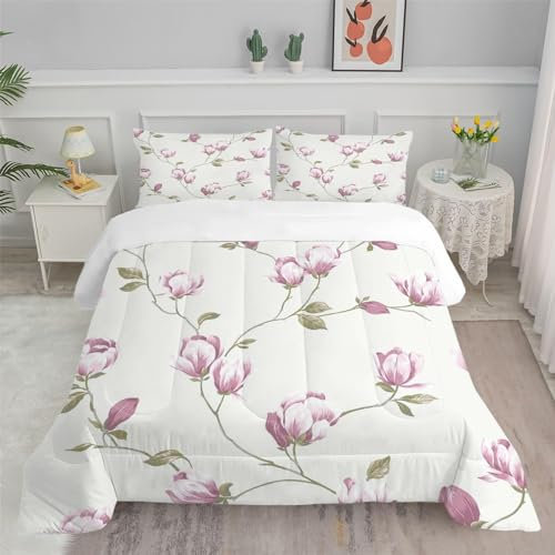 Linfye Couette 140x200 cm Fleur Rose Couette Imprimée en Microfibre Edredon 4 Saisons Couette 1 Personne en Machine Couette Réversible et 1 Taie d'oreiller 65x65 cm