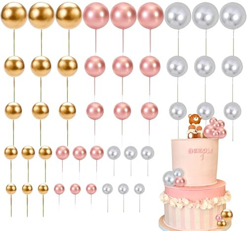 108 Pcs Ball Cake Topper Cake Decoration Foam Gold Cake Balls for Cake Decorating Cake Balls Mini Balloon Cupcake Topper for Baby Shower Girls Birthday Party Wedding Anniversary(Rose Gold Silver Gold)