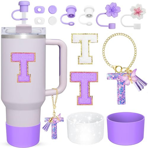 13 Pcs Letter Cup Accessories Set for Stanley Straw Cover Silicone Boots Compatible with Stanley Tumbler 30 oz 40 oz Personalized Initial Name ID A-Z Letter Charm Letter Stickers for Women Girls(T)