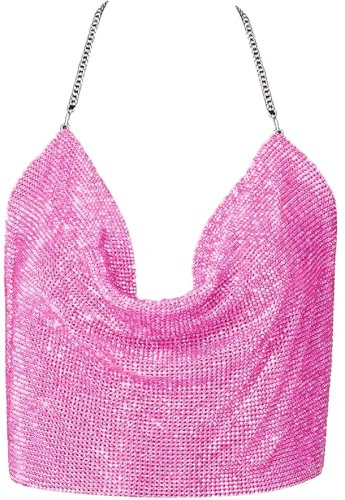 EOYVAIL Débardeurs femme,Hauts à paillettes pour femmes, hauts à paillettes, fête Mardi Gras, hauts Club Boho (Rose rouge)