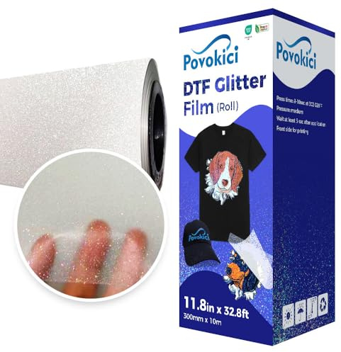 POVOKICI DTF Glitzer-/Folienrollen, Kaltabziehfolie, direkt auf Folie, Transferfolie, Glitzerfolie für T-Shirt-Textilien (30 cm x 10 m_Glitzer)