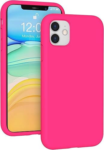 Cover in Silicone Liquido per iPhone 11, Custodia in Gomma Gel Morbida,anti importe con microfibra all'interno fucsia (Fucsia)