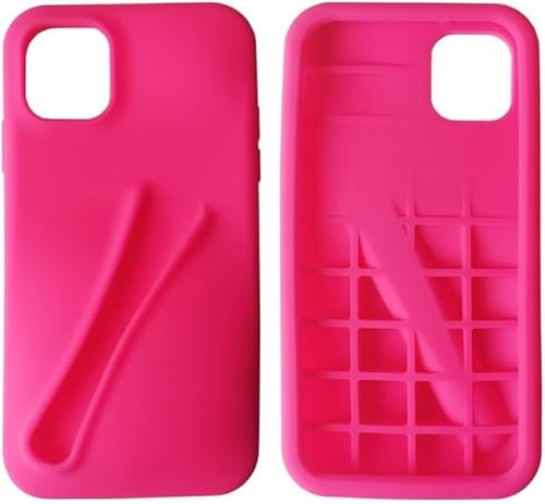 HABETI Lip Gloss Phone Case Lip Balm Phone Case for iPhone 13 14 15 Pro Max Liquid Silicone with Lip Gloss Lipstick Clip Phone Case and Mobile Phone Lanyard Spacer for iPhone 15 Rose Pink