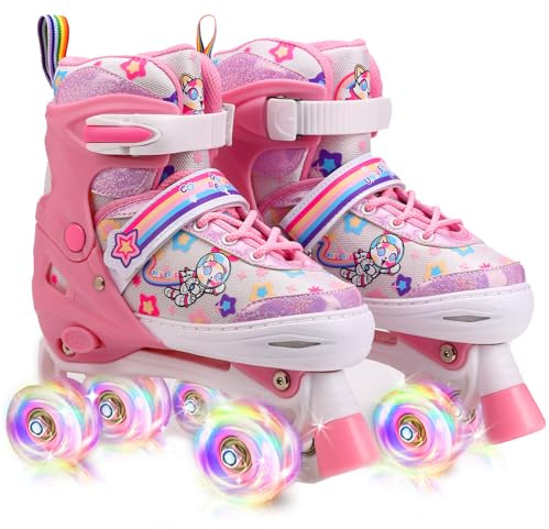 Rollschuhe Kinder, Rollschuhe für Mädchen und Anfänger, 4 Größen Verstellbar Rollerskates mit Leuchtenden Rollen atmungsaktivem Obermaterial für Weihnachts und Geburtstags Geschenke
