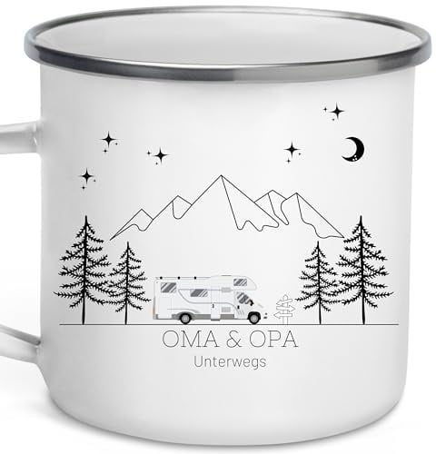 Little Mathilda Emaille Tasse Camping personalisierte Campingtasse mit Namen Kaffeetasse Zubehör Wohnmobil Wohnwagen Van Geschirr Edelstahl Becher Campingküche Geschenk für Camper