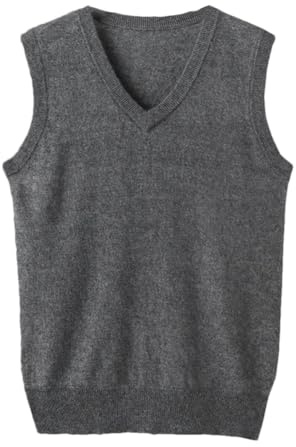 Maglioni da uomo in cashmere, senza maniche, con scollo a V, tinta unita, gilet lavorato a maglia, Grigio scuro9, 3XL