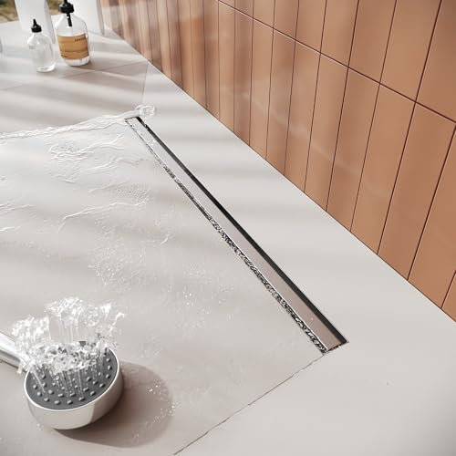 SIRHONA Caniveau de Douche 360° avec Drain Siphon et Filtre, Caniveau de Douche Italienne Acier inoxydable, Extra Plat, 50cm