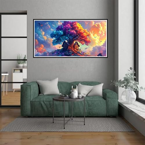 Baumhaus Malen Nach Zahlen Erwachsene, malen nach zahlen kinder Farbe DIY Handgemalt Ölgemälde Kit für anfänger und Erwachsene Mit 3 Pinseln und acrylfarbe, Herbst deko Schlafzimmer, 100x300cm