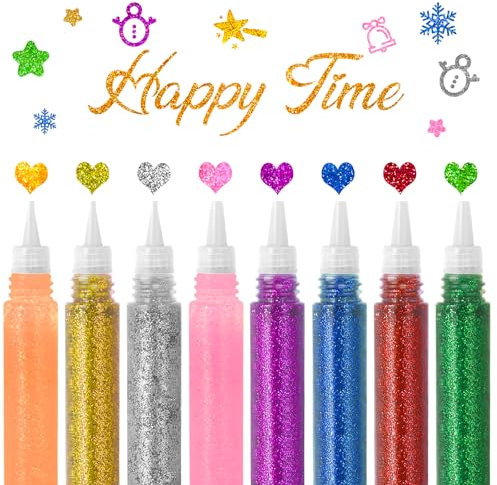 NVGVUP 16 Pezzi Colla Glitter, 10ml Colla Glitterata con Brillantini Lavabile, Pennarelli Glitter Colorate, Penne Glitter con Punta Fine, per il Fai da Te Artigianato Decorazione Design Creativo