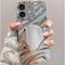 Mephoro Mirror Case for iPhone 7/8/SE/SE2, Built-in Make up Mirror, Water Ripple Pattern, Fashion Luxury Plating, for Women and Girls, Soft Flexible Wave Frame Shap, Silver