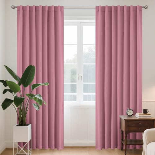 Joydeco Vorhänge mit Verdeckten Schlaufen 2er Set,H 245 x B 140 Rosa Verdunkelung Blickdicht Lang Vorhang lärmschutz Stangendurchzug Gardinen Blackout Curtains Schlafzimmer Wohnzimmer