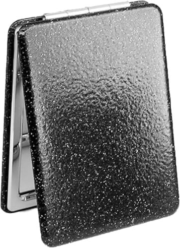 SpetngSake Kompakts Taschenspiegel,1X/2X Taschenspiegel mit Vergrößerung,Klassisches PU-Leder Schwarz Taschenspiegel Klappbar,Zweiseitig Pocket Mirror Klein Tragbarkeit,für Reisen(62 x 85mm)