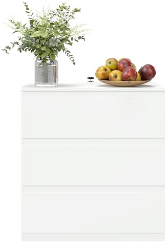 Amveya Nachttisch Weiß mit 3 Schubladen, Nachtschrank Weiss Modern, Anti-Dump Nachtkästchen, Schubladenschrank 70 x 40 x 75 cm
