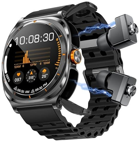 UYRGT Smartwatch with Hidden Bluetooth Earbuds, 1.53” HD Touchscreen, 100+ Sports Modes, Bluetooth Calling, Music Control, Fitness Tracker for Android & iOS