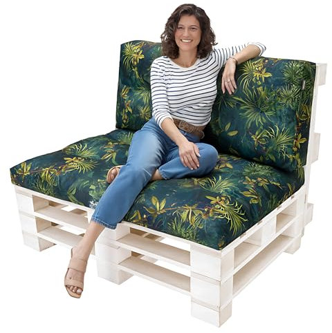 Palettenkissen Outdoor Kissen Set - 2 x Rückenkissen 59 x 45 cm + 1 x Sitzkissen 118 x 79 cm - Gesteppte Kissen gefüllt mit granuliertem - Auflagen für Paletten Europaletten Palettensofa - Grasgrün