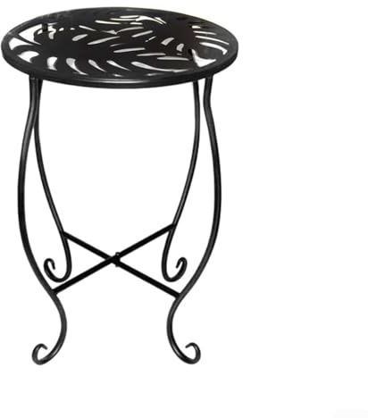 Sumsoctober Support de plantes en métal pour intérieur et extérieur, table d'appoint ronde de 20,3 cm avec motif Monstera, table d'exposition compacte pour balcon, terrasse, jardin, salon