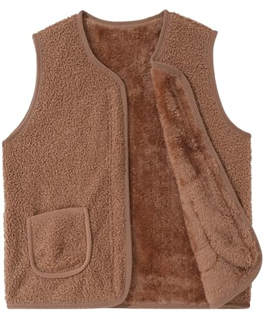 Happy Cherry Gilet Bambini Unisex in Pile Caldo Scollo a V Giacca con Cerniera Senza Maniche Capispalla Giubbotto Autunno Inverno per Bimba Bimbo 8-9 Anni Marrone Chiaro