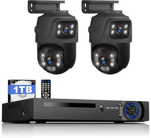 8-Channel POE Security Camera System, 8MP NVR with 2x 6MP PTZ Outdoor Cameras, Person/Vehicle Detection, 1TB HDD, 2-Way Audio, IP66 Waterproof, Night Vision