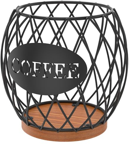 KEGAJEGA Kaffeekorb 15x15x15,5cm Kaffee Pod Halter Metall Kaffeekapsel Korb Klein Kaffee Kapselhalter Kaffeekapseln Aufbewahrung für Zuhause Küche Café Kneipe Teebeutel (Schwarz)