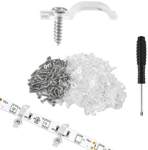 100 StückLed Strip Befestigung Clips, 10mm LED Streifen Halterung | LED Streifen Befestigungsclips,Lichterkette Befestigung für Lichterkettenhalterung, Lichterketten Halterung mit 100 Schrauben
