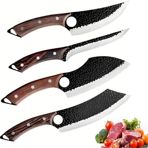 4 Stücke Kochmesser Set, Küchenmesser, Handgeschmiedet Chefmesser, Perfekt zum Schneiden Messer, Serbisches, Hackmesser Scharf Messer
