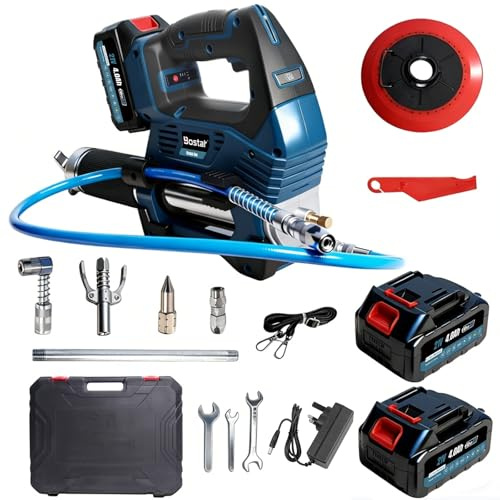 Bostar Cordless Grease Gun 21V, 12000 PSI Electric Grease Gun Kit with 2x 4.0Ah Batteries, Metal Air Bleeder Valve Brushless Motor, 3-Speed Control, Heavy Duty for Tractor, HGV & Plant Machinery