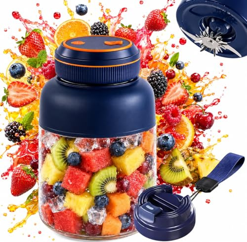 Licuadora Portátil Inalámbrica, Vaso Batidor con 38 Cuchillas de Alta Velocidad, Batidora para Smoothies de Gran Capacidad en Material Alimentario, Zumo Fresco en 40 Segundos (Blue, 1300ml)